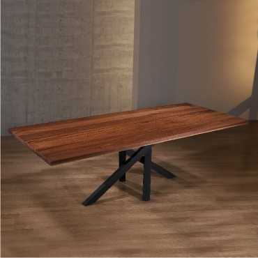 copy of Steel cross beam nyatoh full solid dining table 1