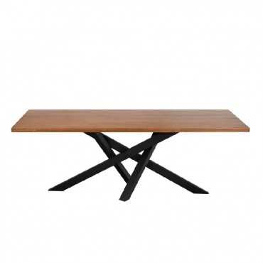 Steel cross beam nyatoh full solid dining table 1