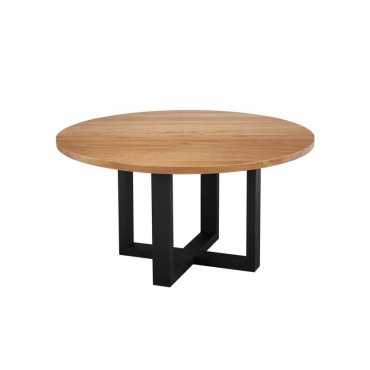 Square cross metal leg meranti round dining table